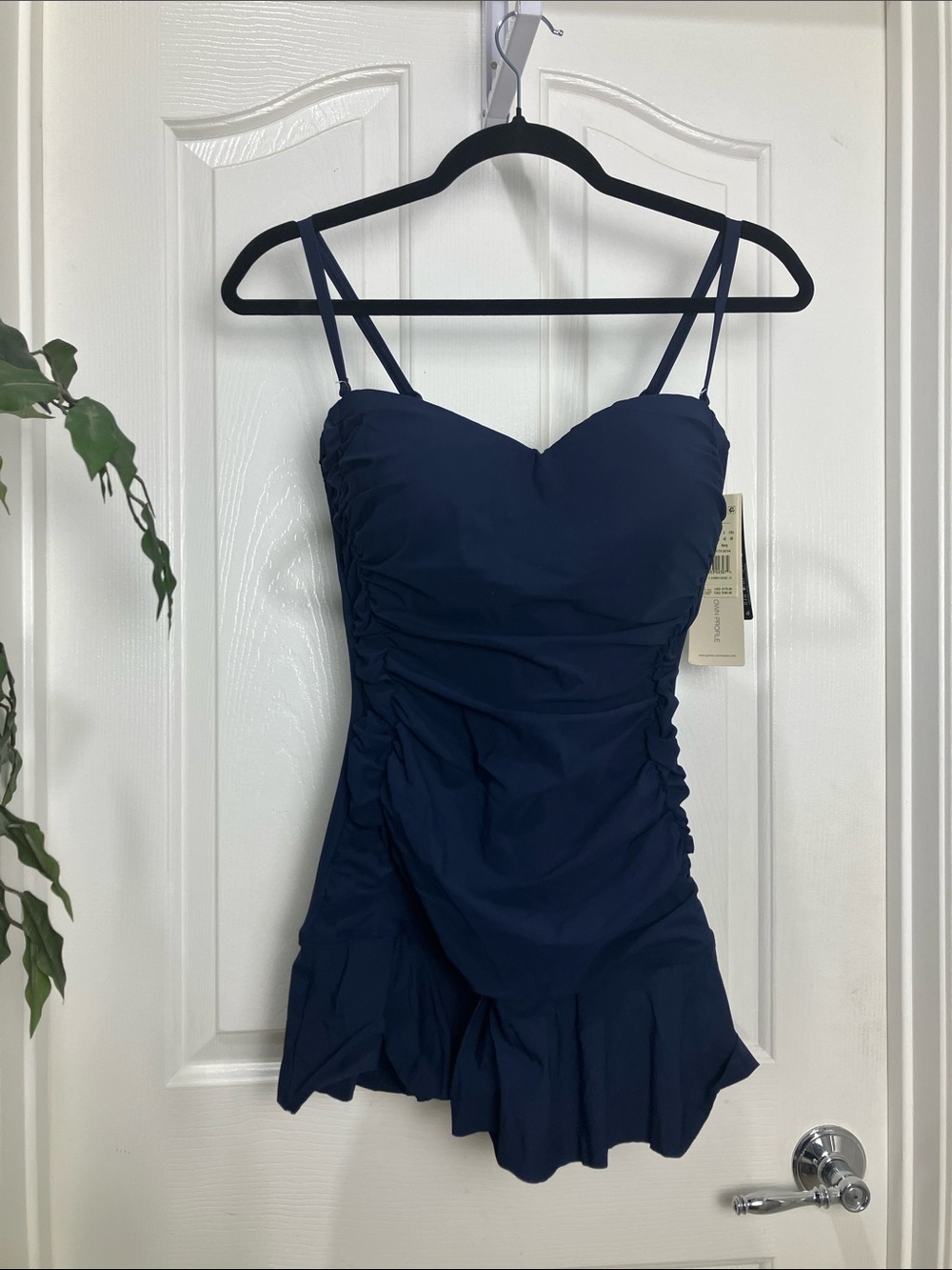 GOTTEX TUTTI FRUTTI BANDEAU SWIMDRESS, 12, Navy Blue, Full Bottom Coverage